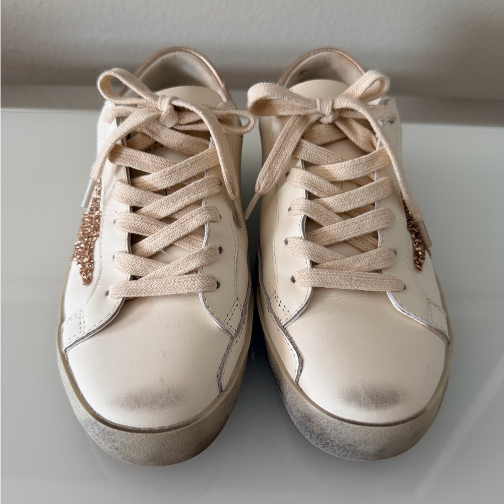 New Cream Lace-Up Golden Goose Women's Sneakers with Glitter Accent